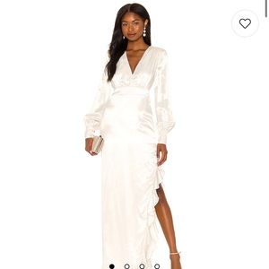 MAJORELLE Ivory Satin Long Sleeve Dress